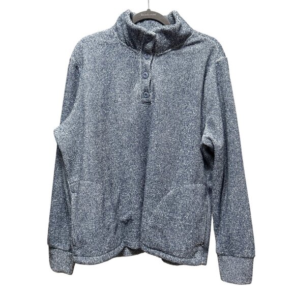 Eddie Bauer Womens XL Blue Heathered Fleece Pullover Sweater W/ Button Collar & - Picture 1 of 8